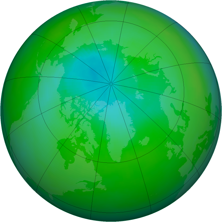 Arctic ozone map for August 1990